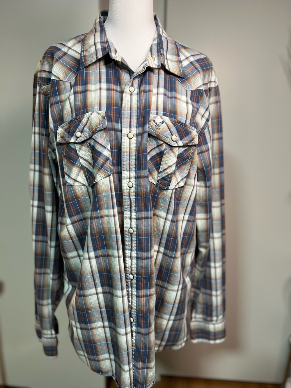 American Eagle Outfitters Plaid Button-Front Shirt - Blue & Brown